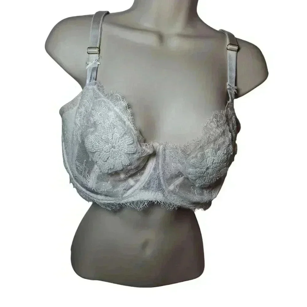 Victoria's Secret unlined 38DDD BRA white lace beaded embroider BRIDAL RARE